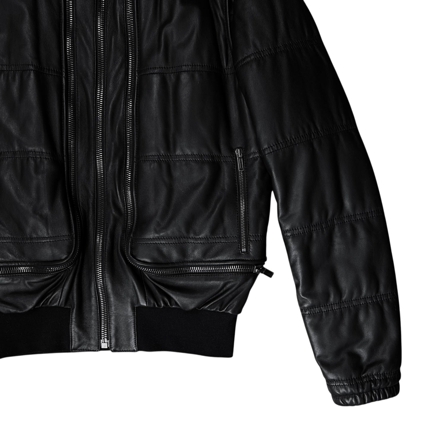 Dirk Bikkembergs Double Layered Zip Bomber Leather Jacket