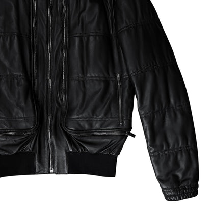 Dirk Bikkembergs Double Layered Zip Bomber Leather Jacket
