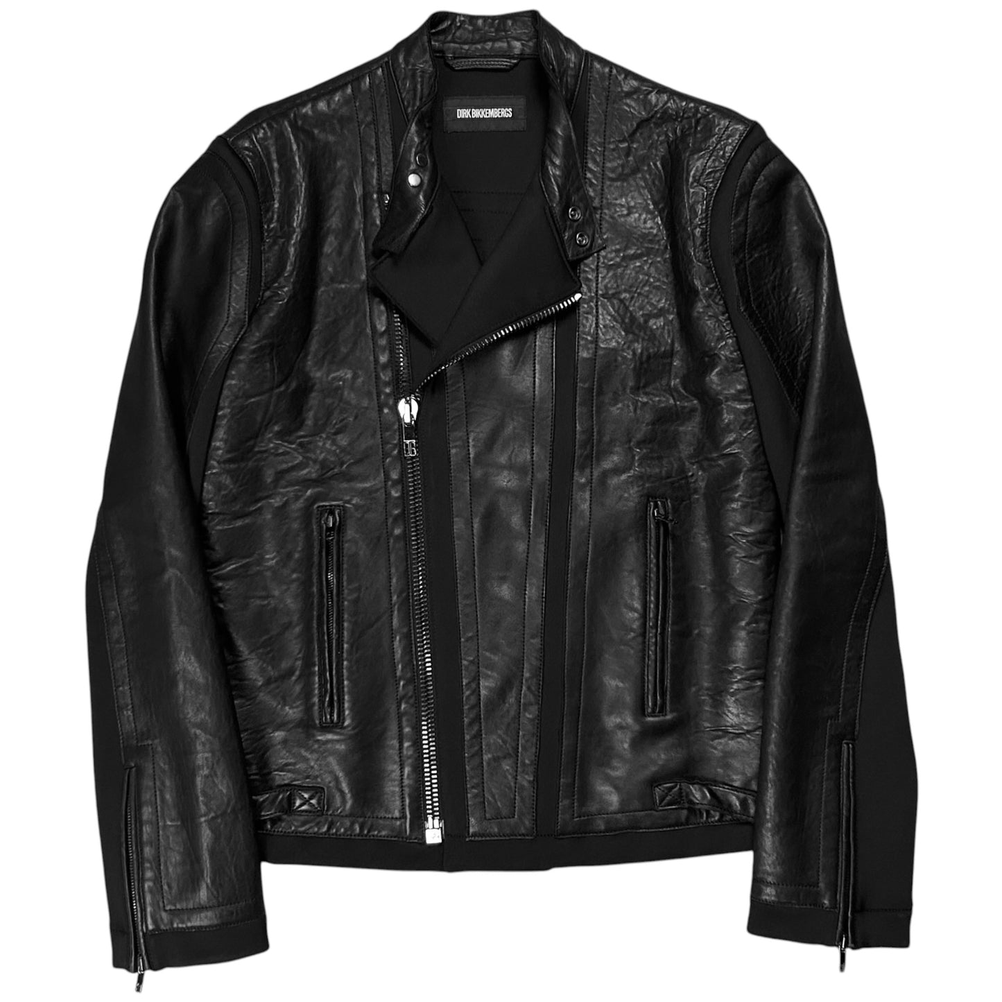 Dirk Bikkembergs Asymmetric Zip Moto Leather Jacket