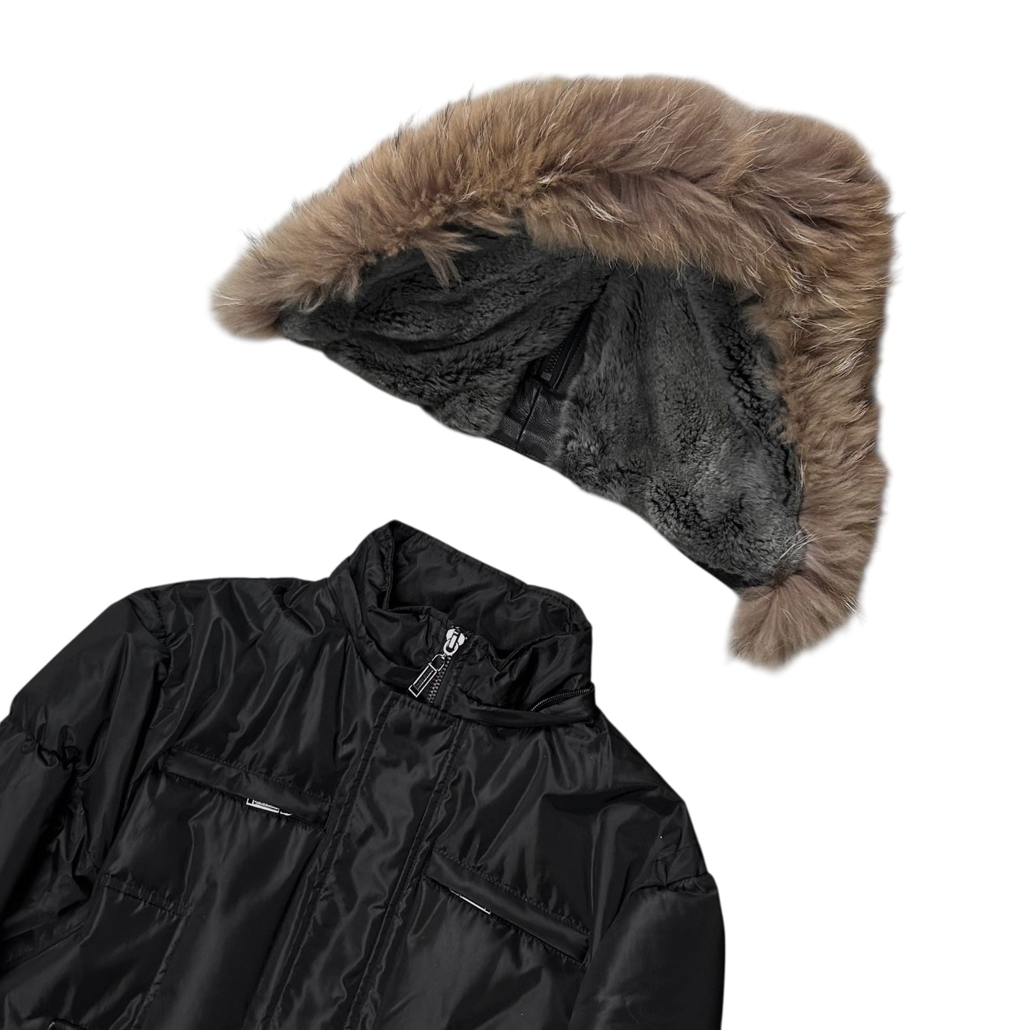 Dirk Bikkembergs Belted Rabbit Fur Hood Puffer Jacket - AW09