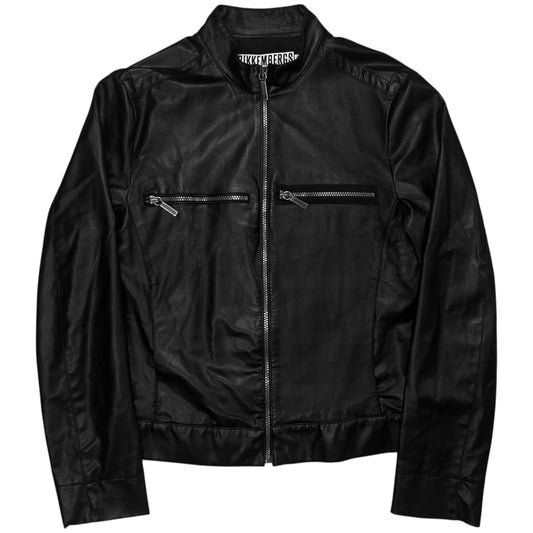 Dirk Bikkembergs Shadow Logo Leather Racer Jacket