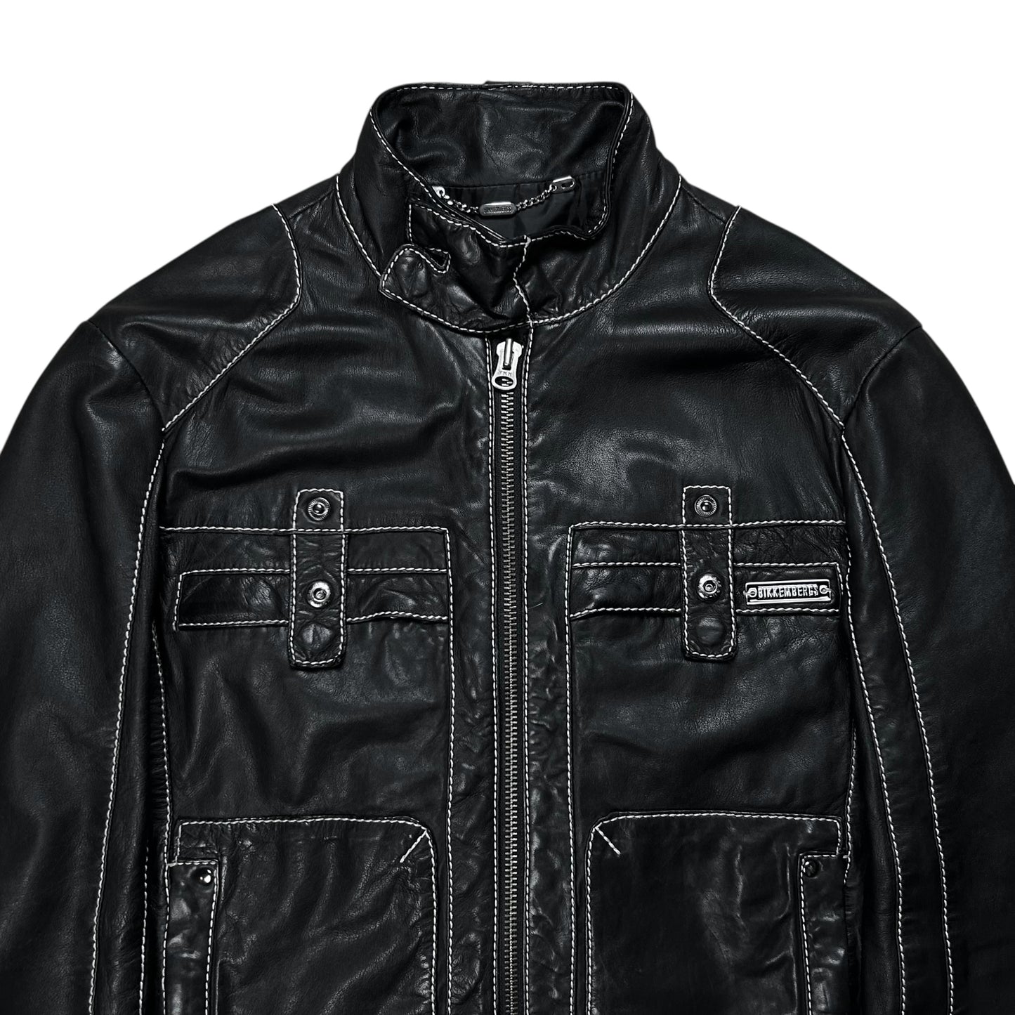 Dirk Bikkembergs Contrast Stitch Sheep Leather Jacket