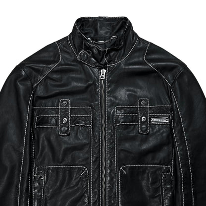 Dirk Bikkembergs Contrast Stitch Sheep Leather Jacket