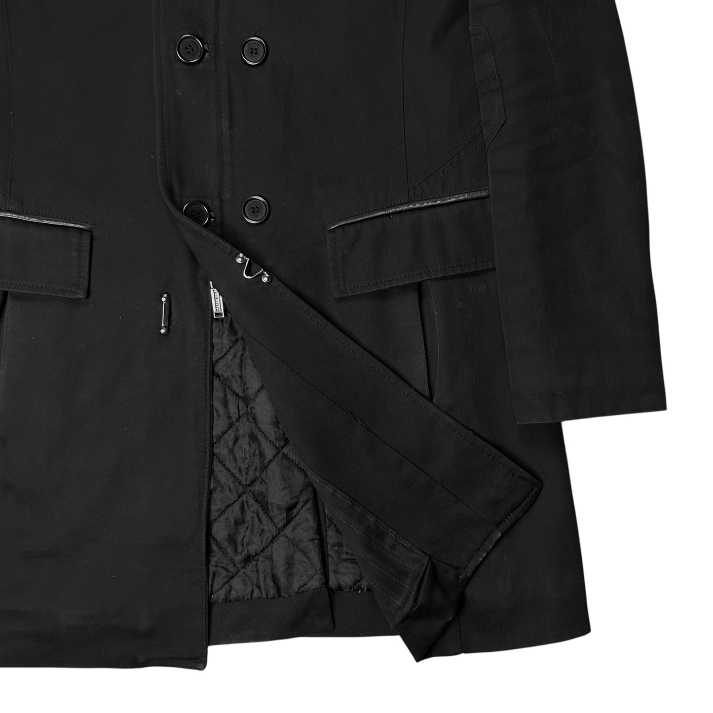 Dirk Bikkembergs Multi Button Double Leather Collar Car Coat - AW09