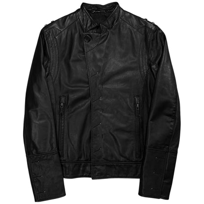 Dirk Bikkembergs Asymmetric Shoulder Stud Leather Jacket