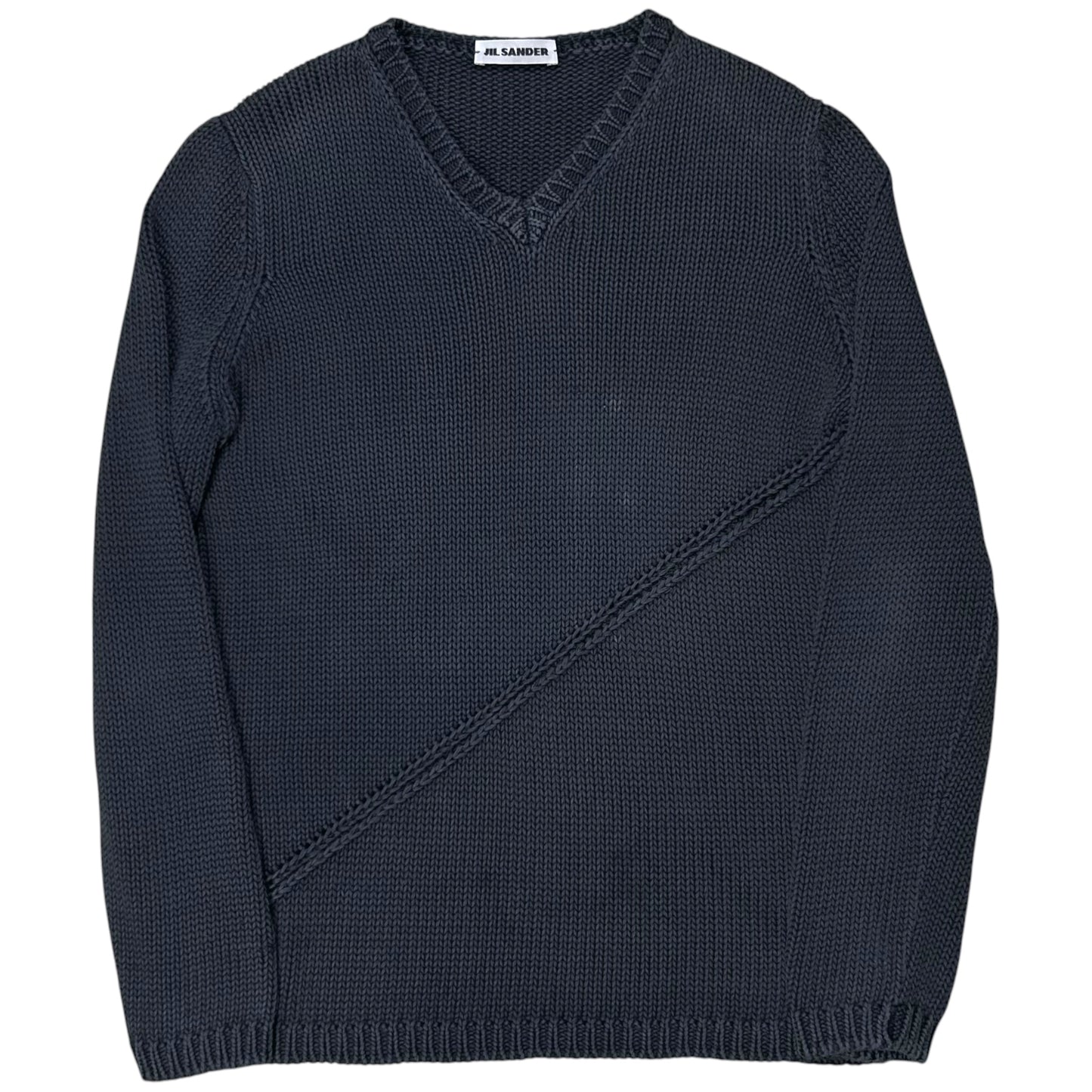 Jil Sander Asymmtric Perforated Stripe V-Neck Knit Sweater - 2000s