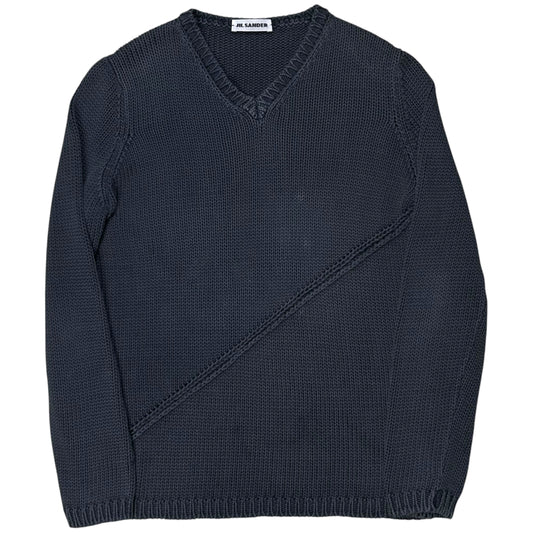 Jil Sander Asymmtric Perforated Stripe V-Neck Knit Sweater - 2000s