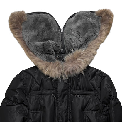Dirk Bikkembergs Belted Rabbit Fur Hood Puffer Jacket - AW09