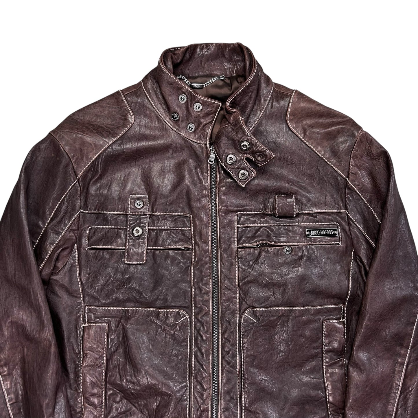 Dirk Bikkembergs Contrast Stitch Sheep Leather Jacket