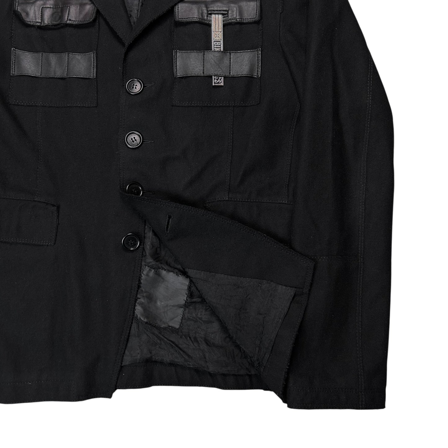 Dirk Bikkembergs Leather Pocket Metal Clip Military Blazer