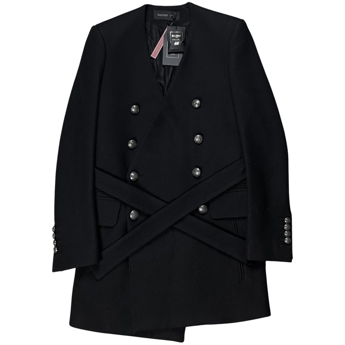 Balmain x H&M Collarless Belted Military Coat - AW15
