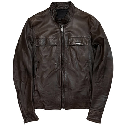 Dirk Bikkembergs Cargo Racer Bomber Leather Jacket