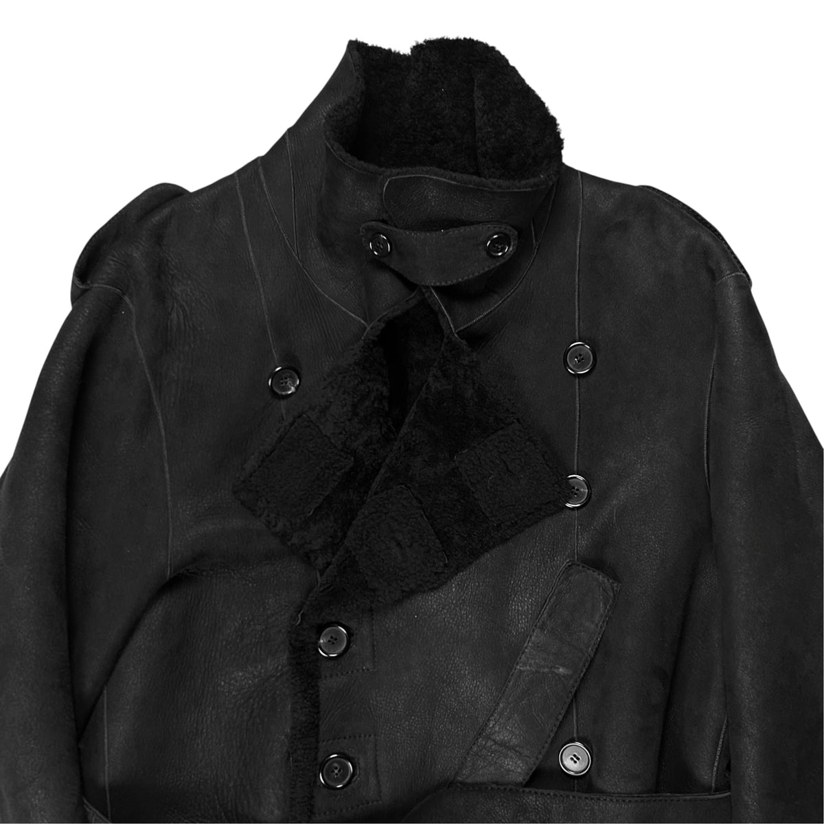Ann Demeulemeester Double Breasted Belted Shearling Leather Jacket - AW19