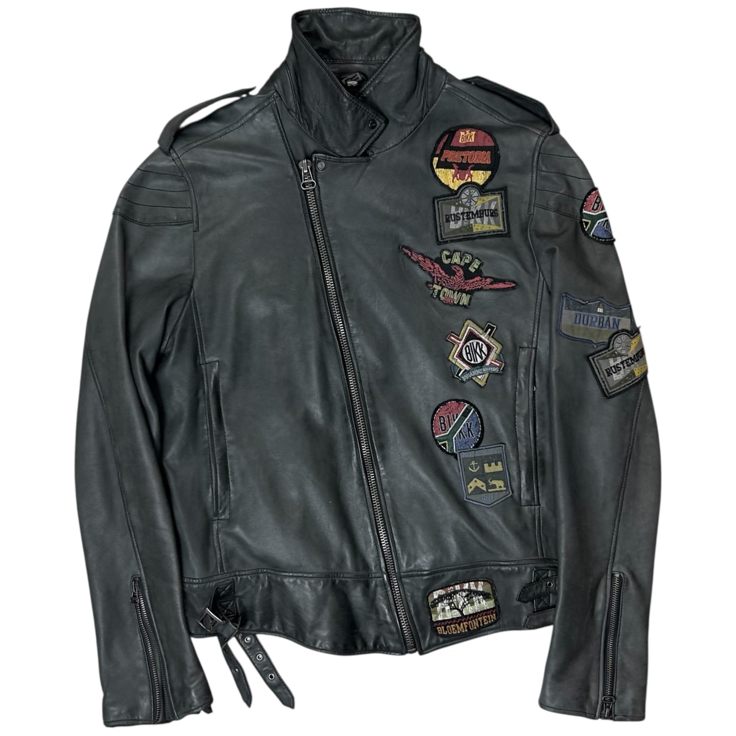 Dirk Bikkembergs Punk Patch Perfecto Sheep Leather Jacket