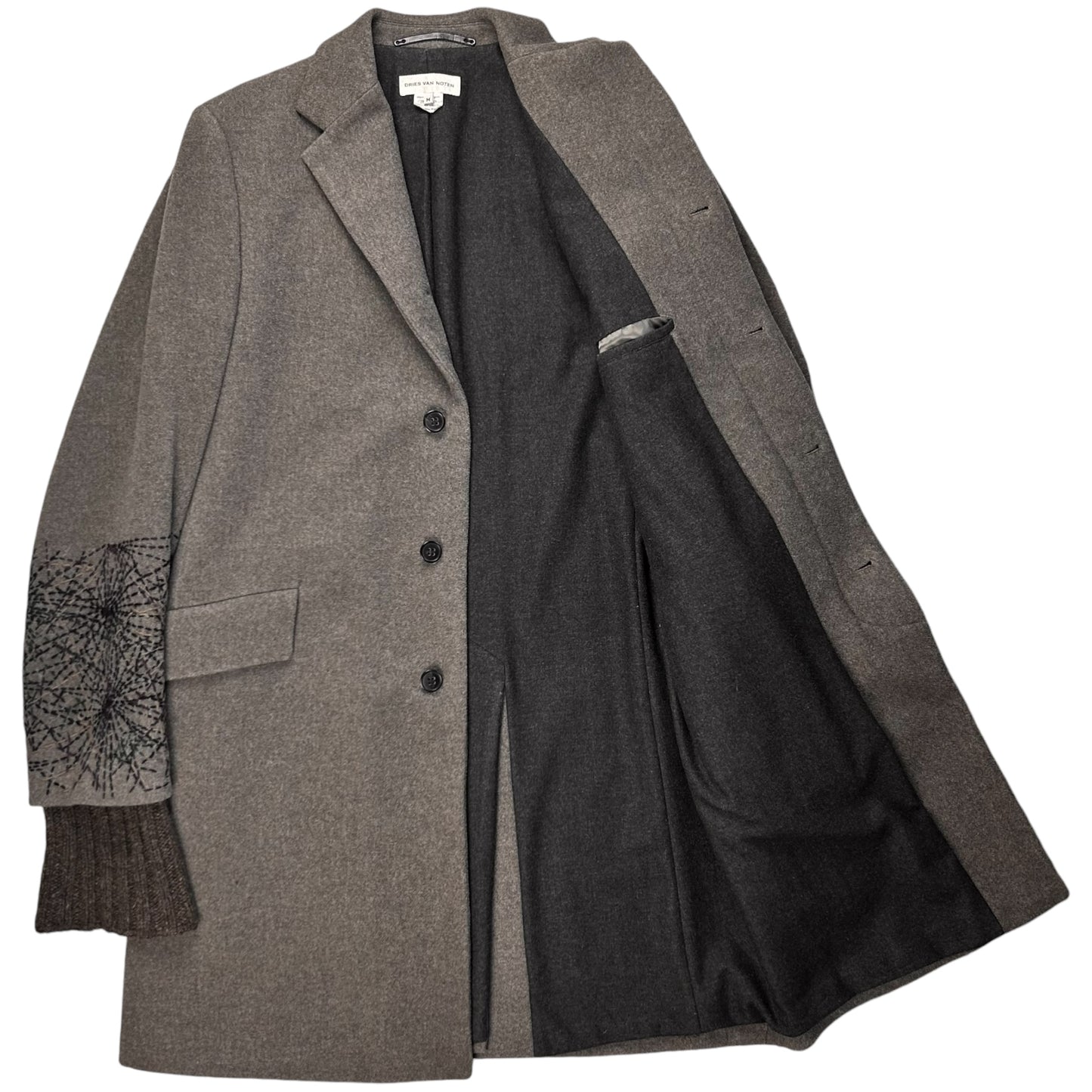 Dries Van Noten Embroidered Sleeve Wool Coat