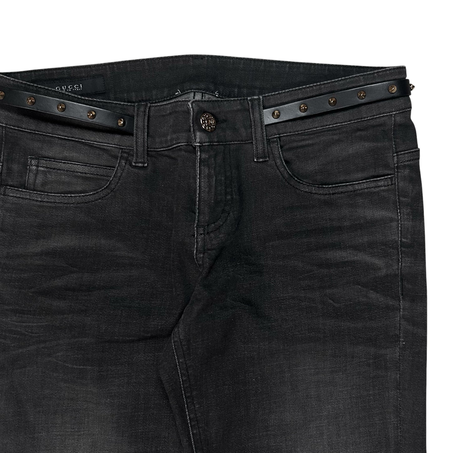 Gucci by Frida Giannini Flared Stud Leather Stap Jeans - AW13