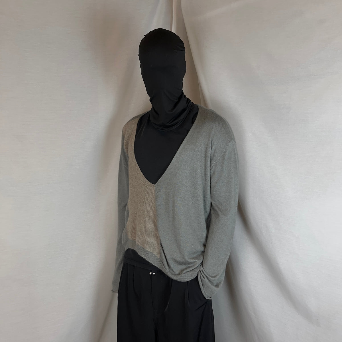 Dries Van Noten Asymmetric Bi-Material Silk V-Neck Sweater