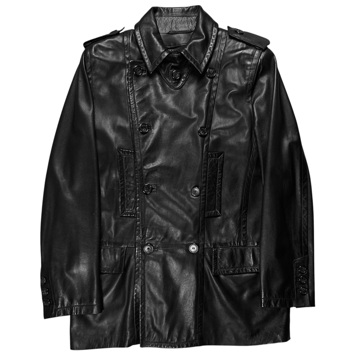 Gucci by Tom Ford Military Leather Peacoat - AW96