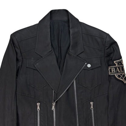 Balmain by Olivier Rousteing Multi Zip Waxed Crest Biker Jacket - SS18