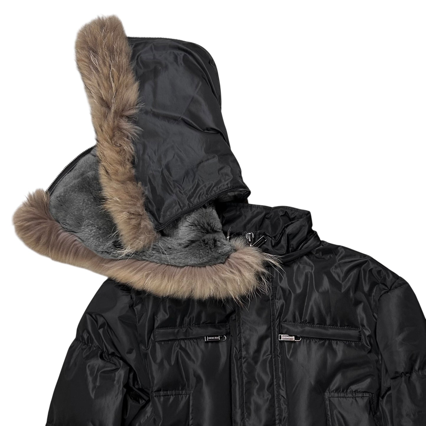 Dirk Bikkembergs Belted Rabbit Fur Hood Puffer Jacket - AW09