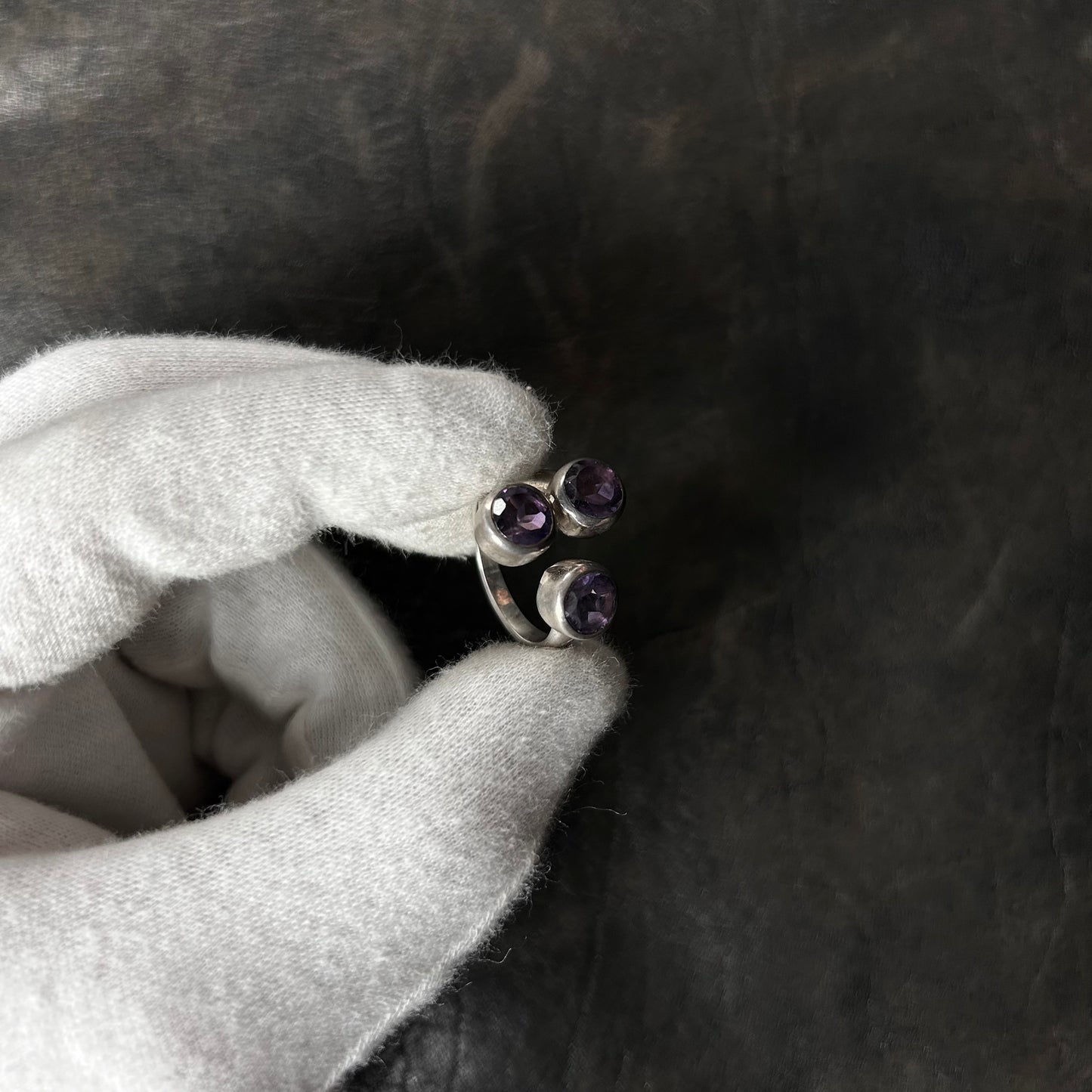 Three Dot Amethyst Stone Ring