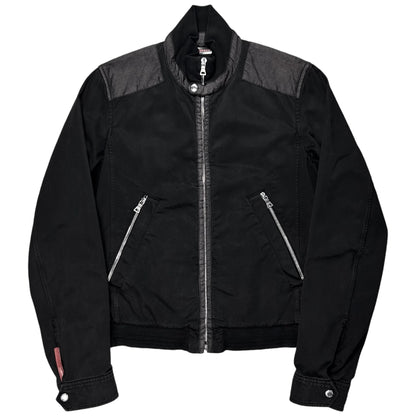 Prada Cropped Contrasted Moto Bomber Jacket