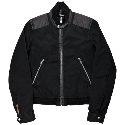 Prada Cropped Contrasted Moto Bomber Jacket