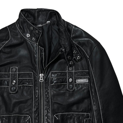 Dirk Bikkembergs Contrast Stitch Sheep Leather Jacket