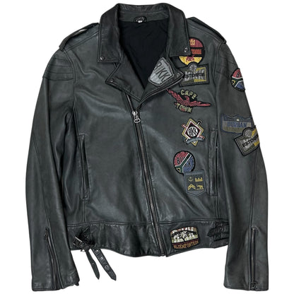 Dirk Bikkembergs Punk Patch Perfecto Sheep Leather Jacket