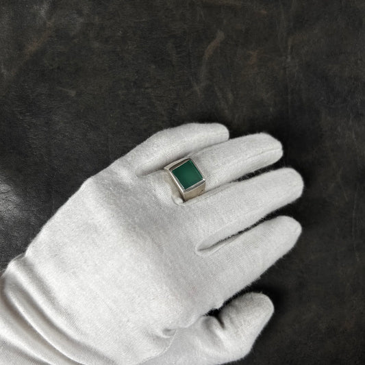 Massive Minimalistic Squared Jade Stone Ring