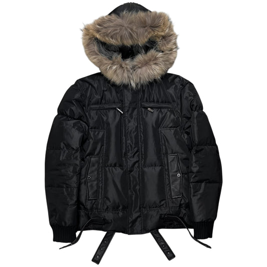 Dirk Bikkembergs Belted Rabbit Fur Hood Puffer Jacket - AW09