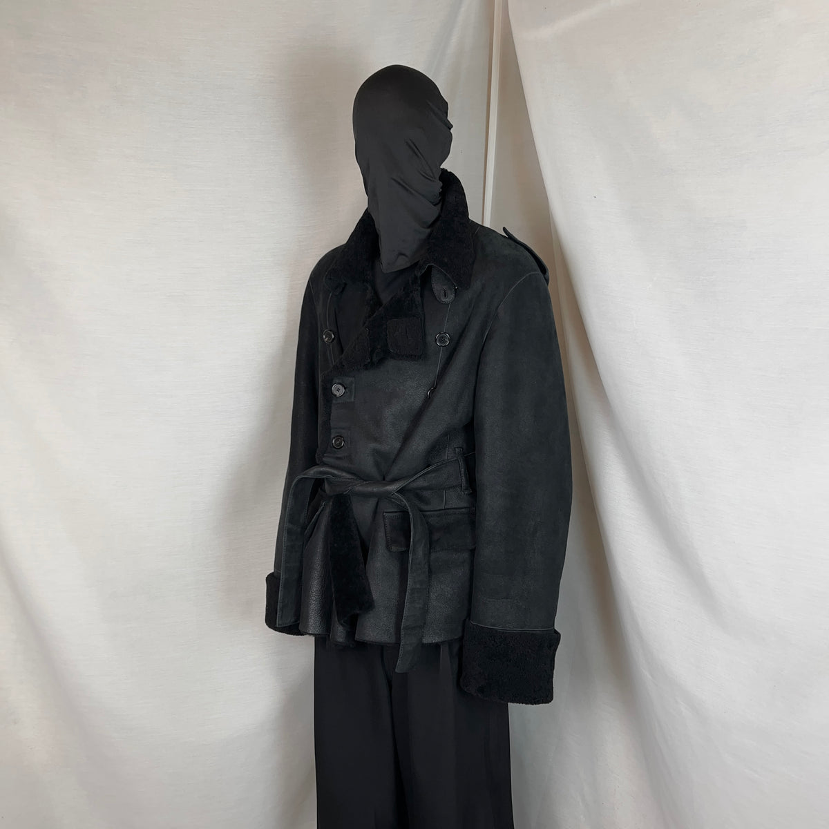 Ann Demeulemeester Double Breasted Belted Shearling Leather Jacket - AW19