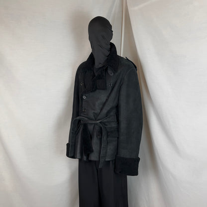 Ann Demeulemeester Double Breasted Belted Shearling Leather Jacket - AW19