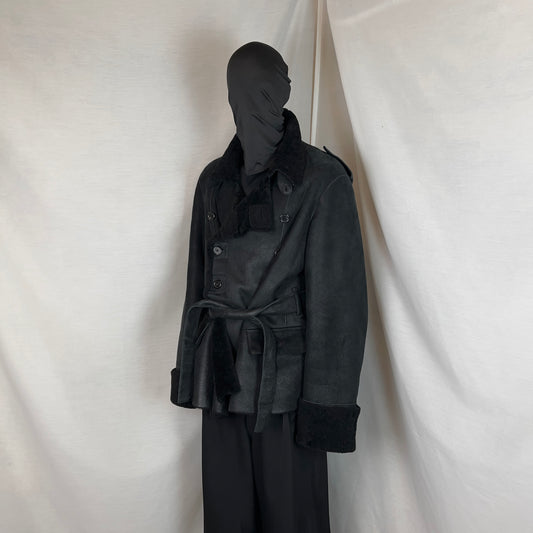 Ann Demeulemeester Double Breasted Belted Shearling Leather Jacket - AW19