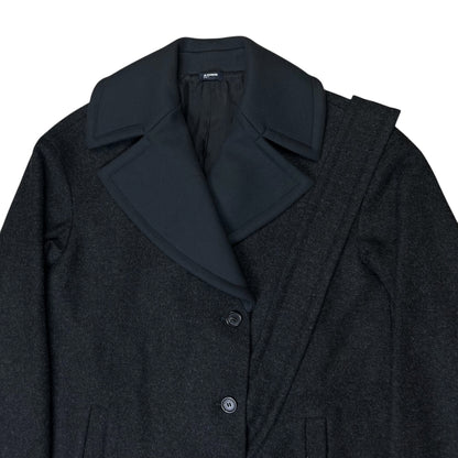 Jil Sander Belted Dual Fabric Wide Lapel Wool Coat