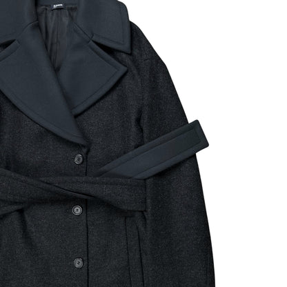 Jil Sander Belted Dual Fabric Wide Lapel Wool Coat