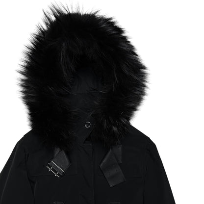 Prada Leather Belted Faux Fur Hood Jacket