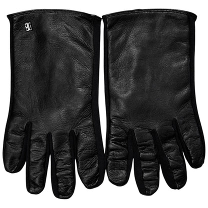 Dirk Bikkembergs Lycra Trimmed Logo Pin Leather Gloves