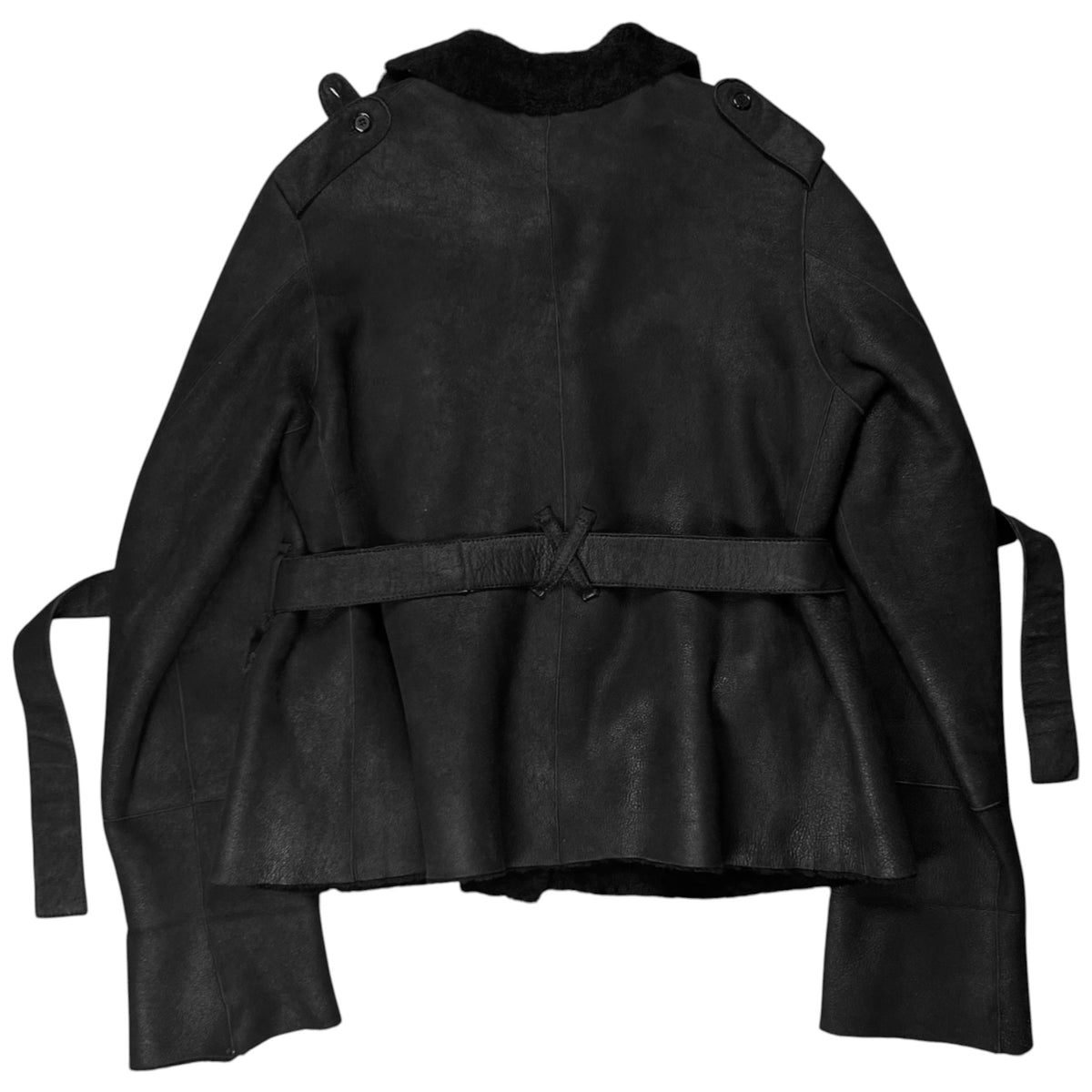 Ann Demeulemeester Double Breasted Belted Shearling Leather Jacket - AW19