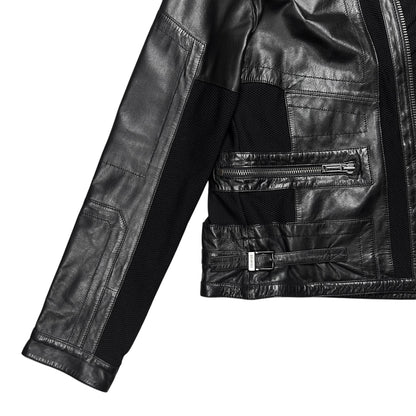 Dirk Bikkembergs Hybrid Leather Mesh Moto Jacket