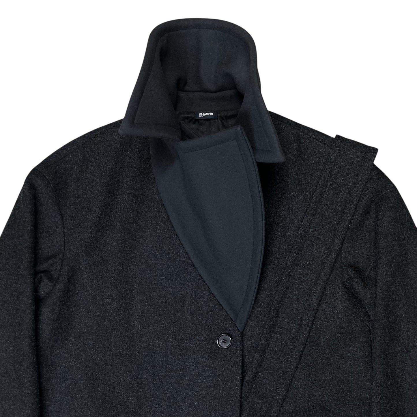 Jil Sander Belted Dual Fabric Wide Lapel Wool Coat