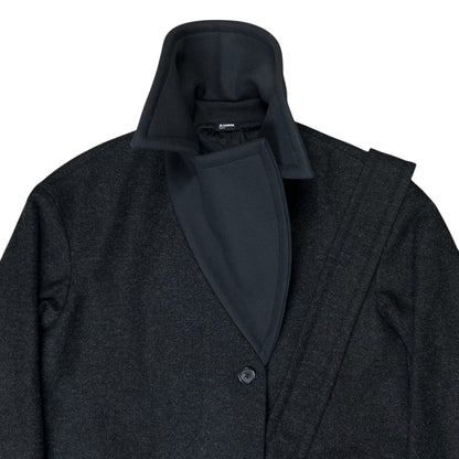 Jil Sander Belted Dual Fabric Wide Lapel Wool Coat