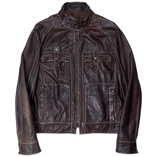Dirk Bikkembergs Contrast Stitch Sheep Leather Jacket