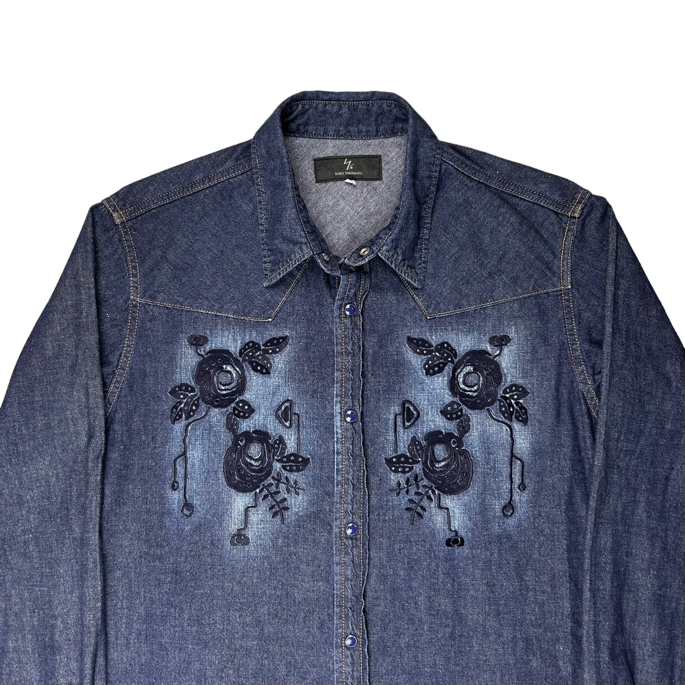 Ys Yohji Yamamoto Floral Embroidered Denim Shirt – Vertical Rags