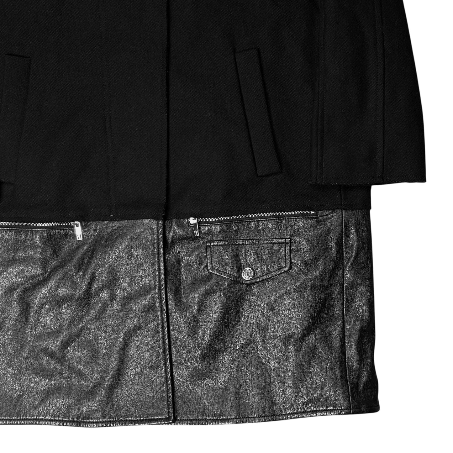 Dirk Bikkembergs Hooded Leather Hem Wool Parka