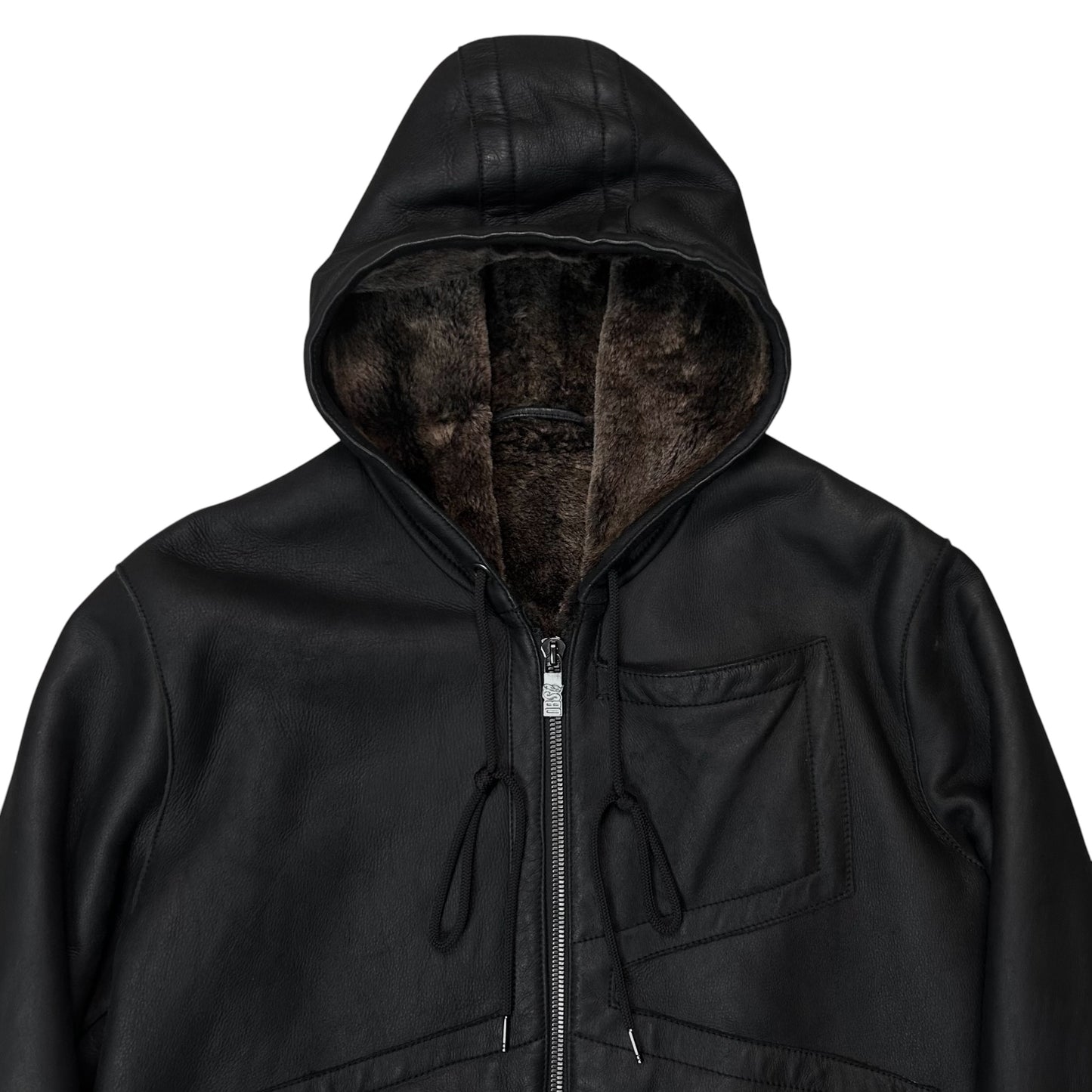 Dirk Bikkembergs Hooded Faux Fur Lined Leather Jacket - AW10