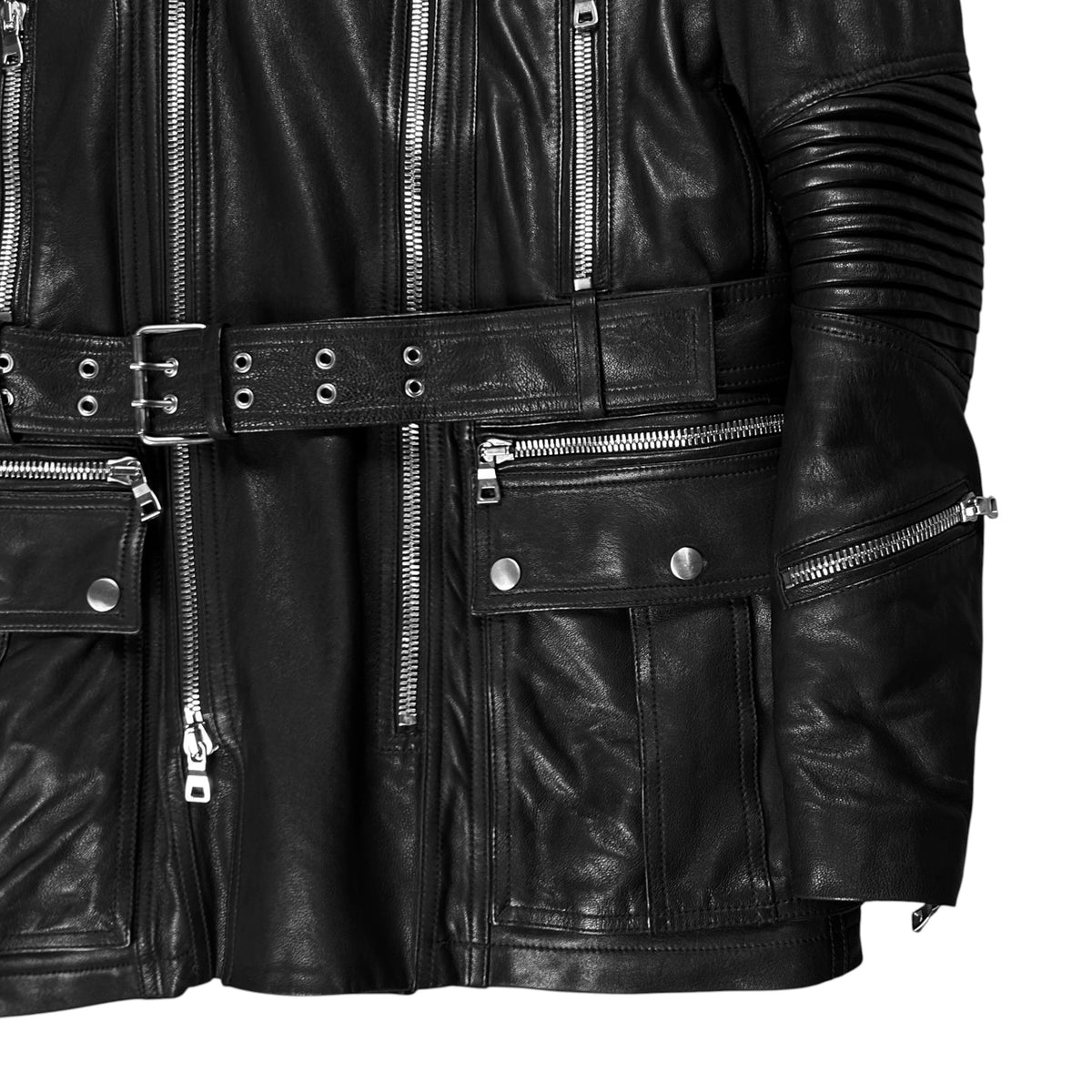 Balmain by Olivier Rousteing Belted Multi Zip Leather Field Sample Jacket - AW18