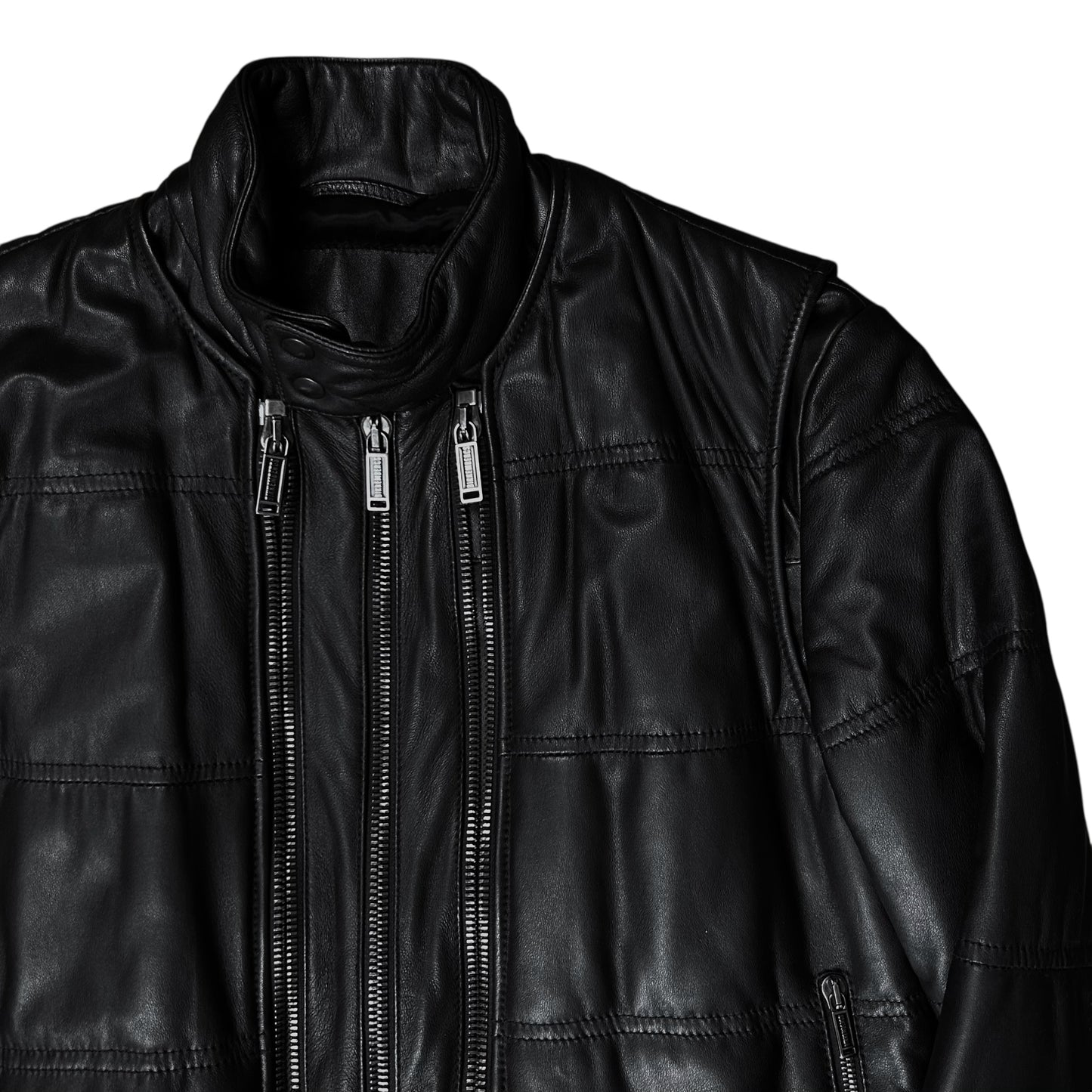 Dirk Bikkembergs Double Layered Zip Bomber Leather Jacket