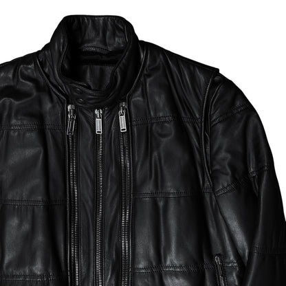 Dirk Bikkembergs Double Layered Zip Bomber Leather Jacket