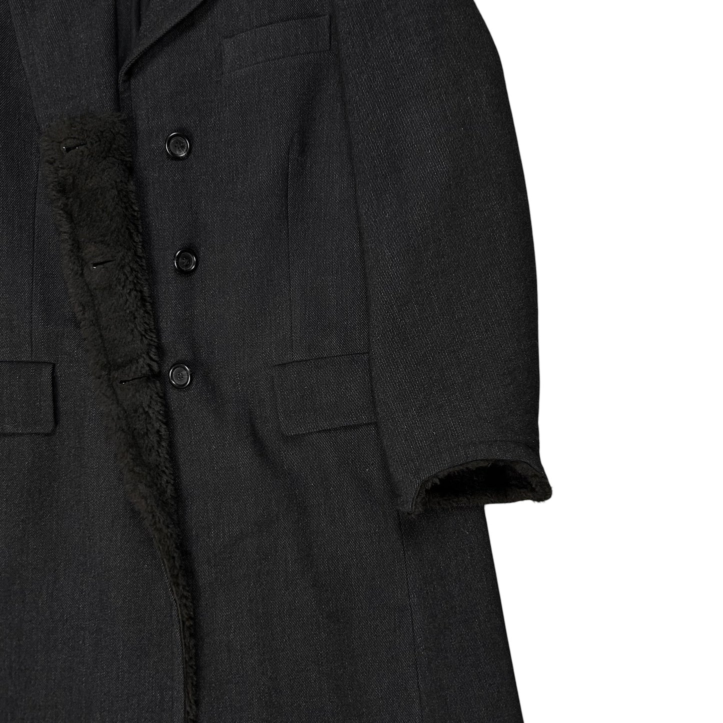Dries Van Noten Faux Fur Applicated Wool Coat - 2000s